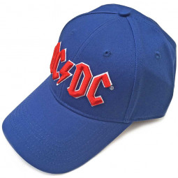 AC/DC Unisex Baseball Cap: Red Logo (Mid Blue)